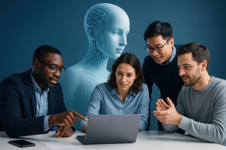 Team collaborating on AI